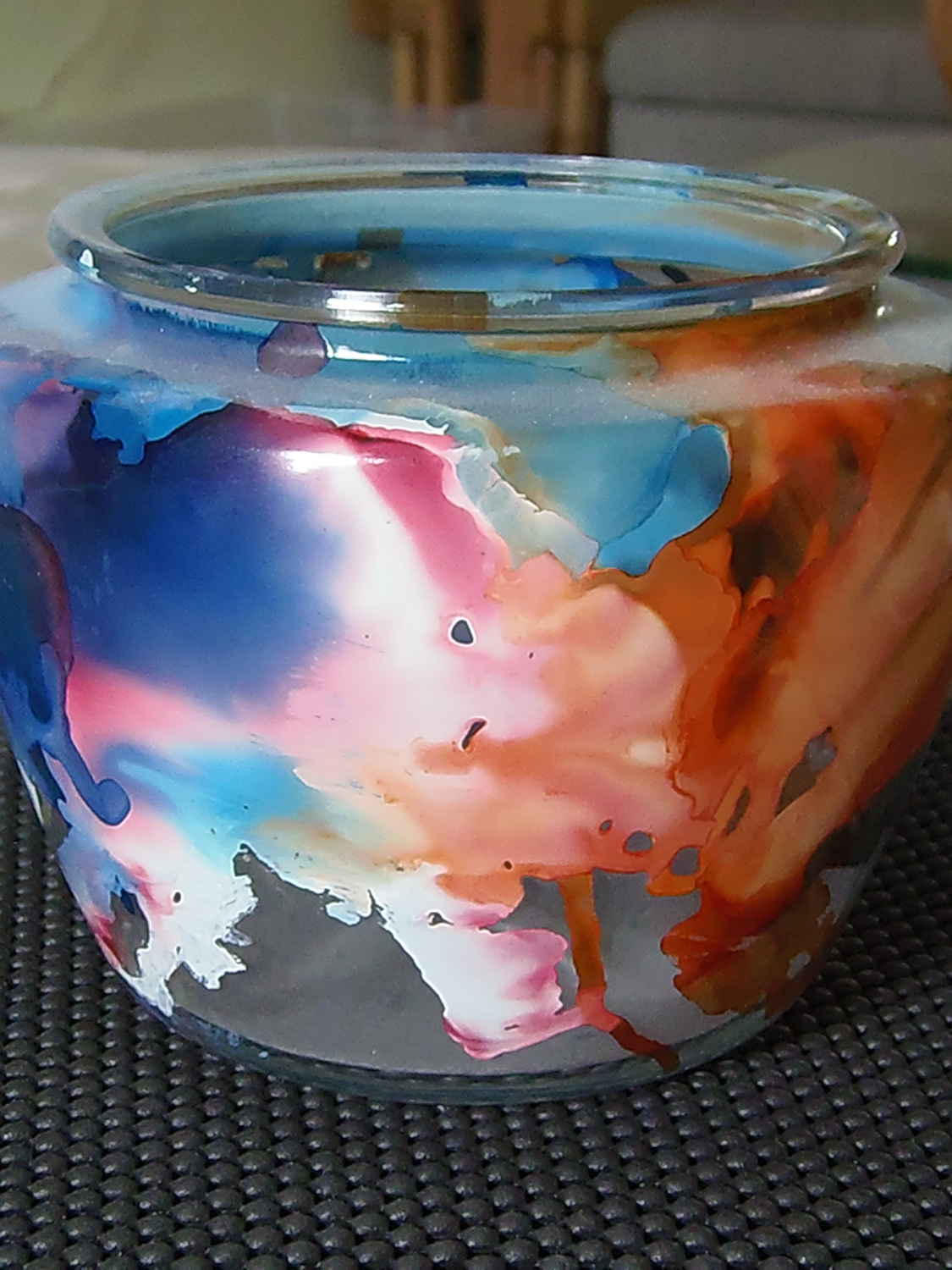 Colorful painted glass vase by Mitali