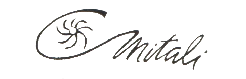 Mitali's signature with a sun drawn in the circle of the M