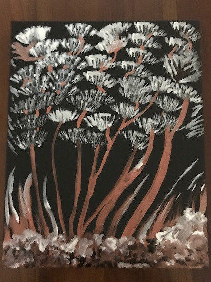 Painting of tree on dark background